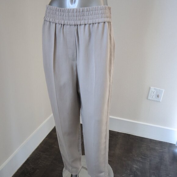 Brunello Cucinelli Twill Tapered Pant Khaki Viscose Linen Size 6 New Tag $1,395 - Picture 3 of 9